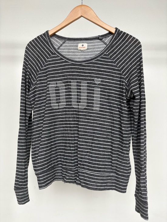 Sundry Tops - Sundry Charcoal Gray & White Striped Long Sleeve Top with Studded DUST